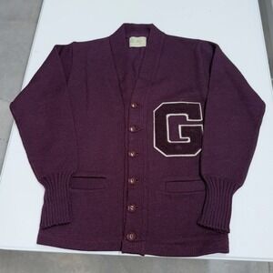 Vintage Lanza Boston 100% Wool Varsity Letterman Cardigan Purple G Patch Size 38